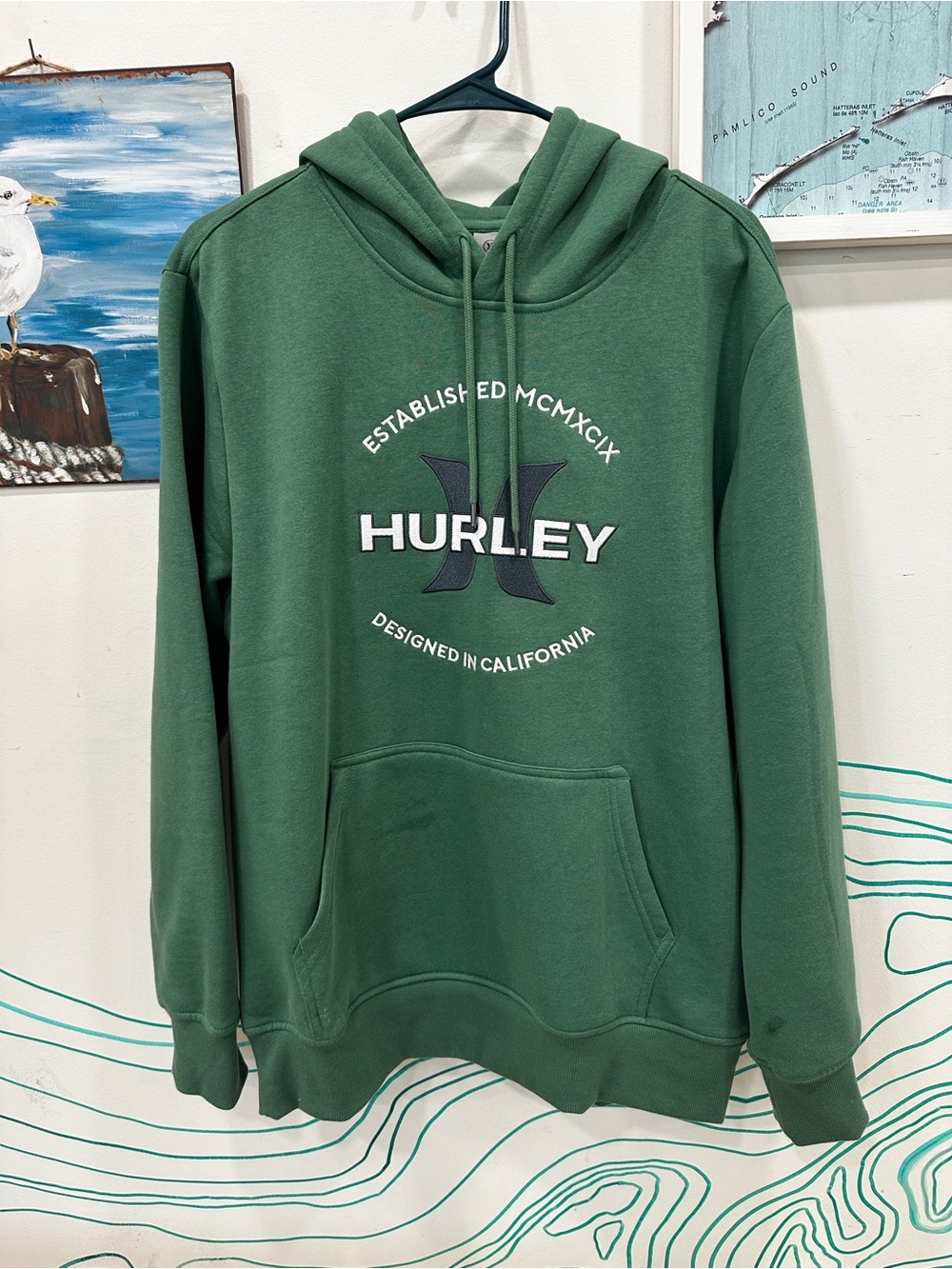 Hurley Green Pullover Hoodie with White Logo